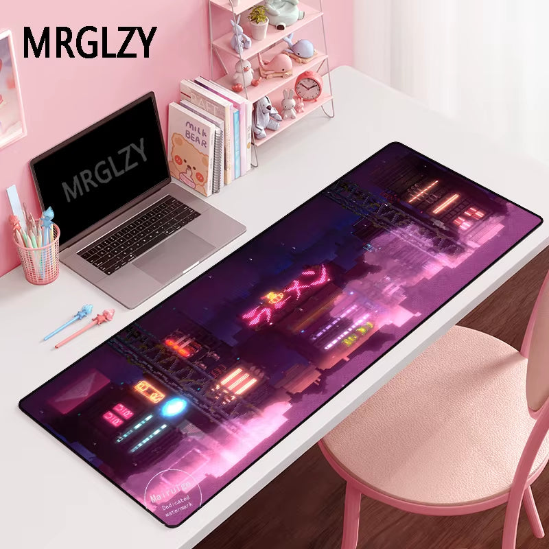 Pink Japanese Neon Mouse Pad Gamer Deskmat Large M L XL XXL Computer Gaming Peripheral Accessories Mousepad Mat for Csgo