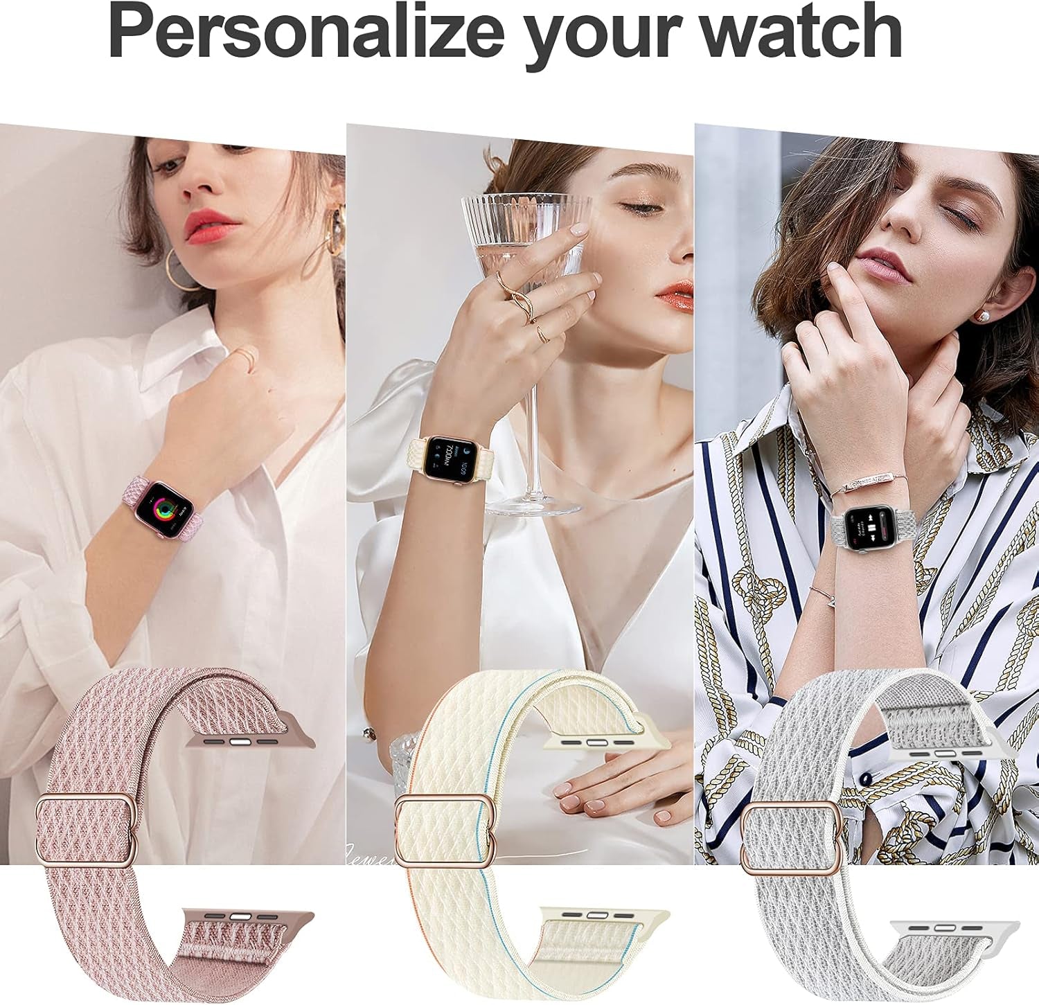 Stretchy Nylon Solo Loop Bands Compatible with Apple Watch 42Mm for Series 3/44Mm/45Mm/46Mm/49Mm, Adjustable Braided Sport Elastics Women Men Strap for Iwatch Series 10-1 SE Ultra 1 2, 3 Pack