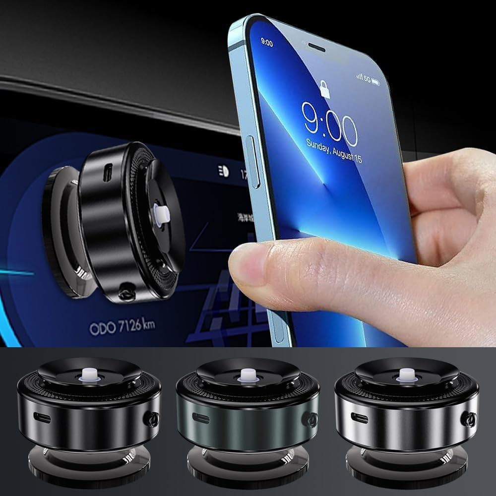 360 Rotatable Electric Vacuum Phone Mount, Magnetic Suction Cup Mount for Car, Gym Mirror, Smooth Surfaces (Black)