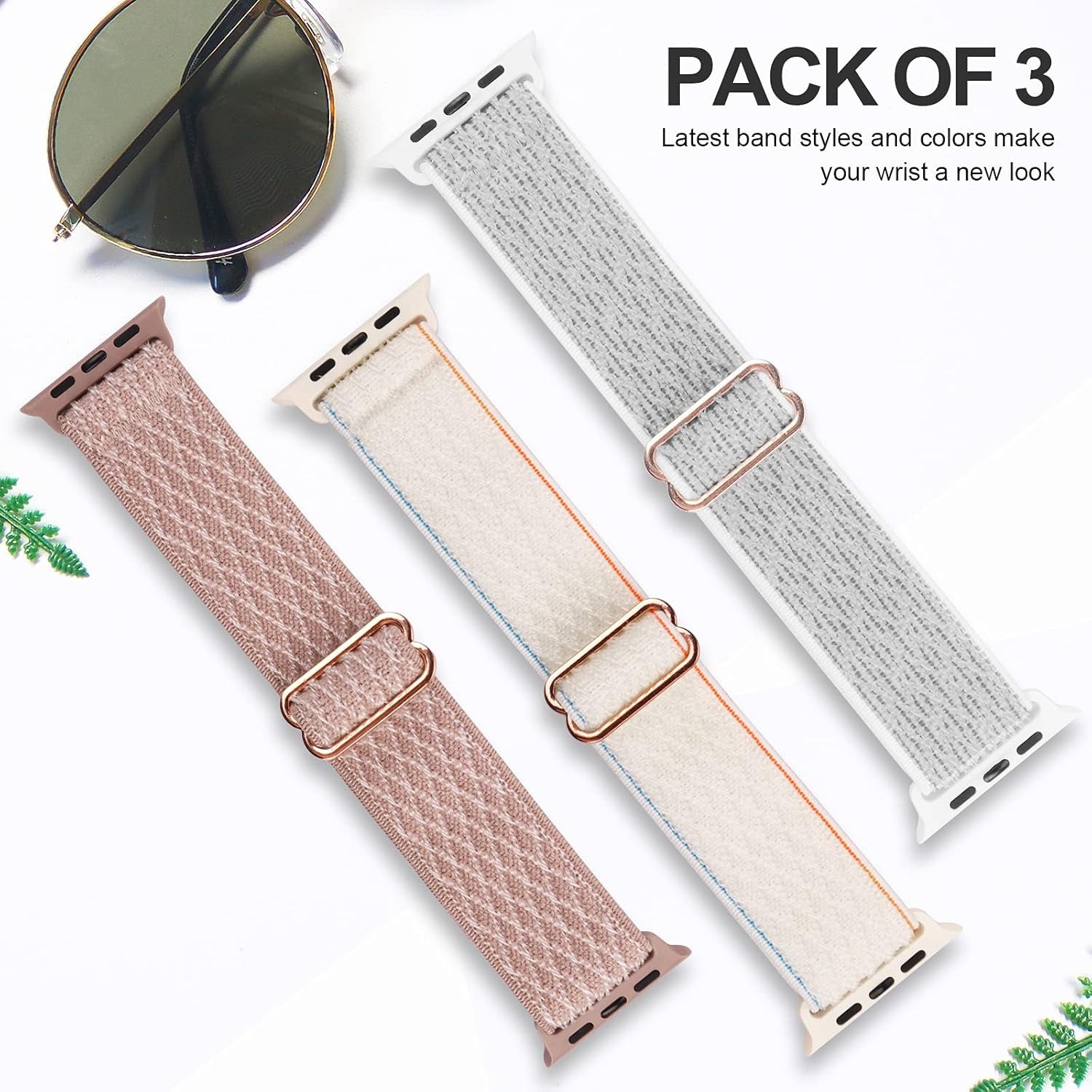 Stretchy Nylon Solo Loop Bands Compatible with Apple Watch 42Mm for Series 3/44Mm/45Mm/46Mm/49Mm, Adjustable Braided Sport Elastics Women Men Strap for Iwatch Series 10-1 SE Ultra 1 2, 3 Pack
