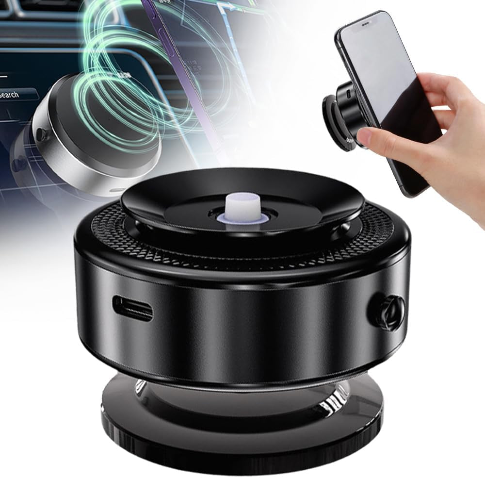 360 Rotatable Electric Vacuum Phone Mount, Magnetic Suction Cup Mount for Car, Gym Mirror, Smooth Surfaces (Black)