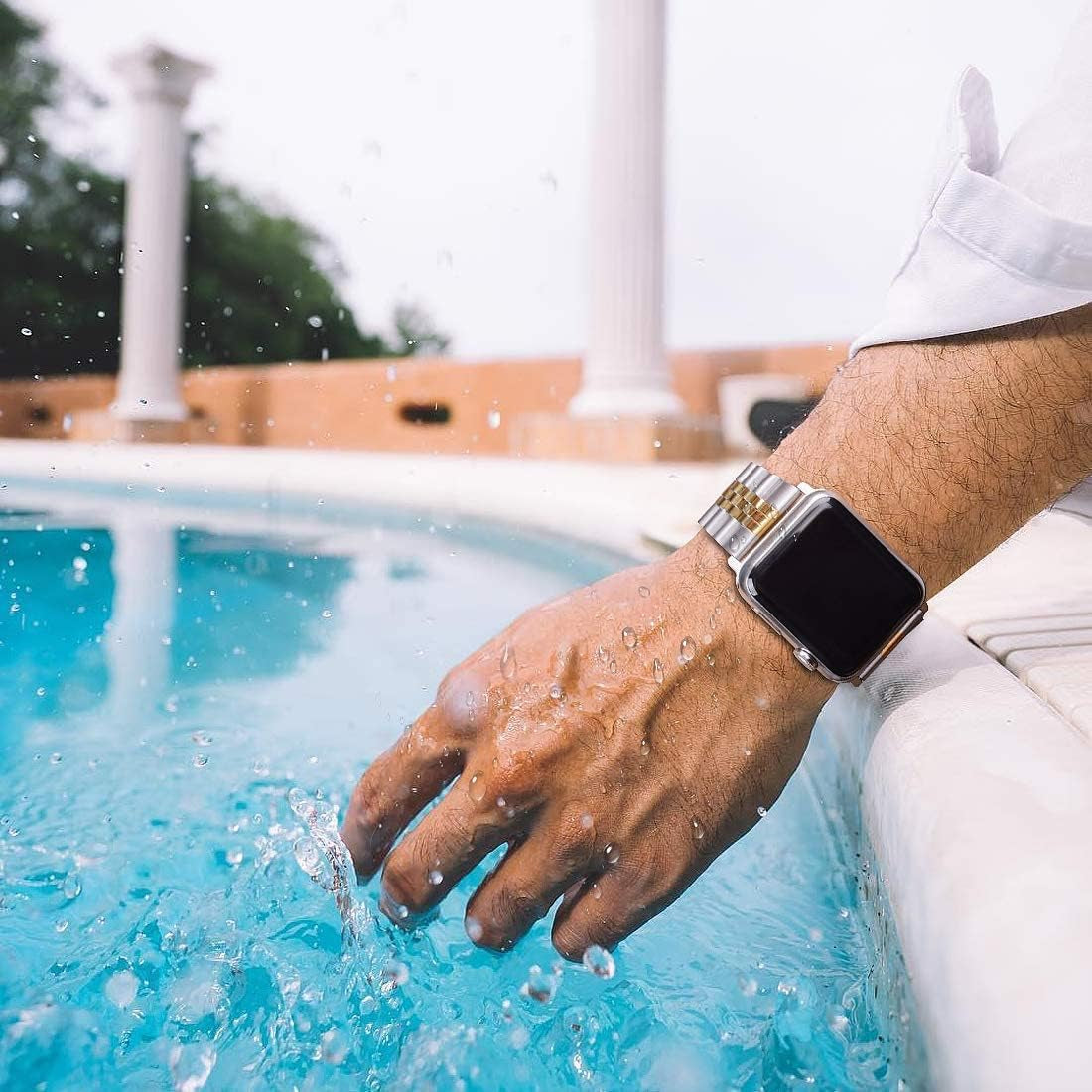 Compatible with Apple Watch Bands 42Mm (Series 11 10 )41Mm 40Mm 38Mm, Stainless Steel Heavy Iwatch Bands with Butterfly Folding Clasp Link Bracelet for Series 9/8/7/6/5/SE3/2/1 Women Men, Silver/Gold