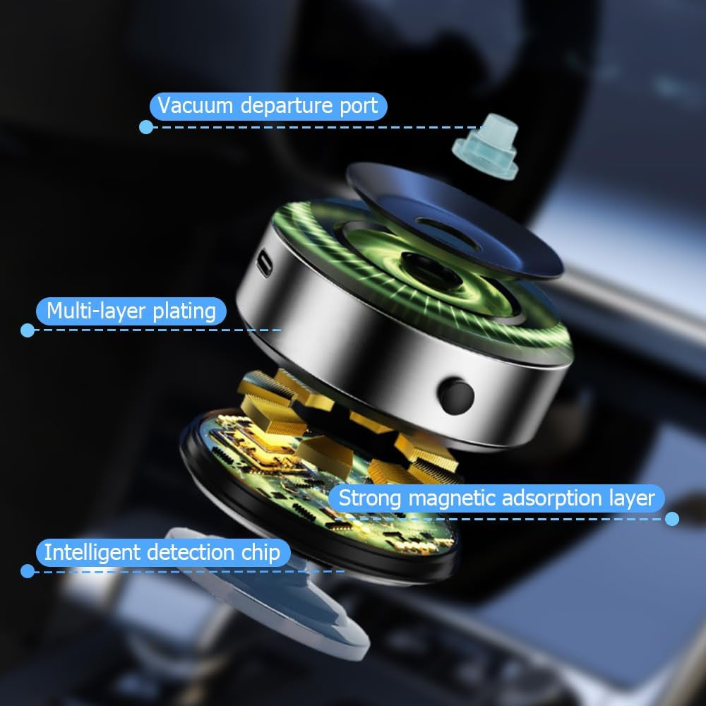 360 Rotatable Electric Vacuum Phone Mount, Magnetic Suction Cup Mount for Car, Gym Mirror, Smooth Surfaces (Black)